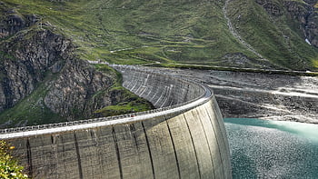 zbiornik, ściana zapory, zapora, woda, jezioro, niebieski, budynek, góry, Alpy, Natura, Generacja energii