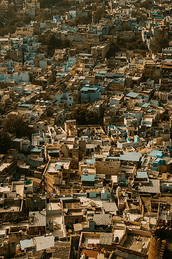 traditional houses, hills, old town, aerial perspective, dense layout, traditional buildings, Indian town, old architecture, urban landscape, cultural heritage, historical town