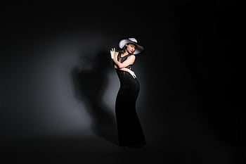 kvinde, mode, model, pige, positur, skygge, dame, hat, kjole, klassisk, retro