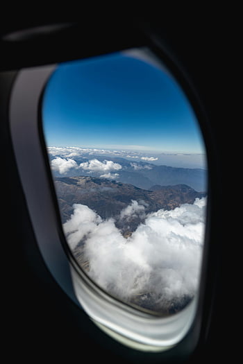 mountains, clouds, airplane window, aerial view, breathtaking, sky, landscape, travel, nature, flight, view