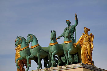 sochy, památník, zelené sochy, bronzové sochy, koně, jezdec, Římané, císař, zlacený bronz, dědictví, historické místo