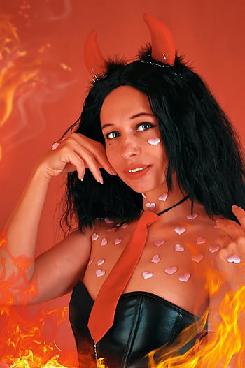 ďábel, zlo, démon, Modelka, kostým, peklo, cosplay, rohy, Démonka, usměj se, satan