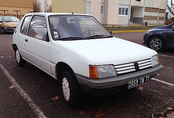 peugeot, 205, 1987, coche, blanco, Chalon sur Saone, placa, vendimia, compacto, vehículo, estacionado