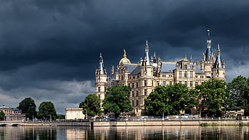 castle, architecture, weather, storm, city, schwerin, fortress, building, germany, fairy Tale, landmark