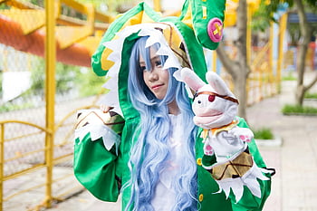 cosplay, Zelený kostým, dospělé ženy, Podrobný kostým, festival, venku, loutka, kostým, Cosplay Festival, venkovní akce, Kostýmní hra