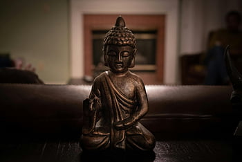 Mosaz Buddha, figurka, černý povrch, detail, klid, všímavost, Vnitřní nastavení, socha Buddhy, rozjímání, duchovní výzdoba, domovní dekorace