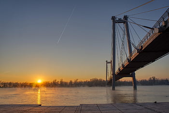 bridge, nature, sunset, travel, exploration, dusk, outdoors, river, fog