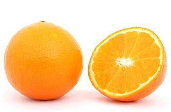 orange fruit, close-up, whole orange, sliced half, white background, freshness, citrus, orange slice, orange juice, healthy food, vitamin C
