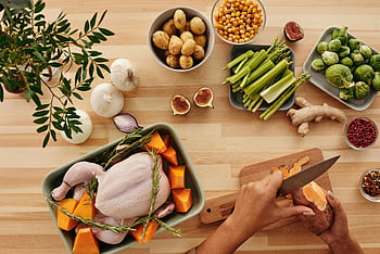 food ingredients, top view, hands preparing, fresh vegetables, roast ingredients, wooden table, vegetables on table, cooking preparation, healthy ingredients, fresh produce, kitchen scene