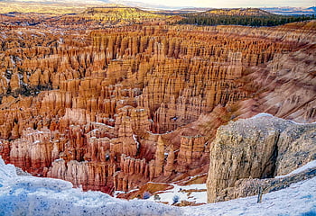 bryce kaňon, krajina, zimní, sníh, pískovec, hory, vrchol, skalní útvary, Příroda, scenérie, scénický
