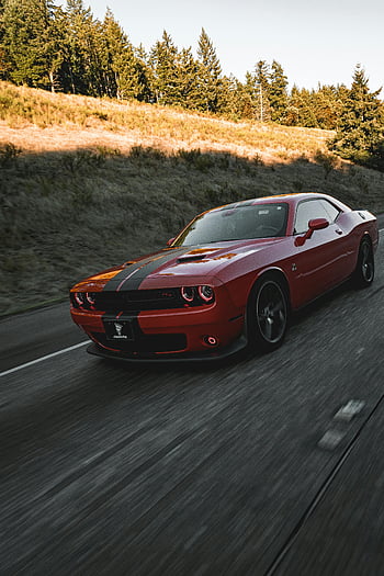dodge challenger, Red Dodge, malebné dálnice, Lacey Washington, dynamické zachycení, fotografování automobilů, výlet, automobilové fotografie, sportovní auto, venkovní fotografie, rozostření pohybu