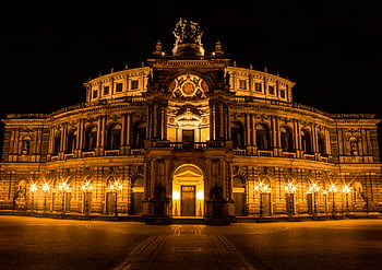 Semperoper, Dresden, Deutschland, beleuchtet, Nachthimmel, ikonisch, Opernhaus, die Architektur, Historisches Gebäude, kulturelles Wahrzeichen, europäische Stadt