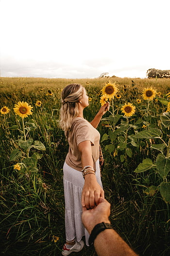 ayçiçeği tarlası, çift ​​elele, yaz gün batımı, çiçek açan ayçiçeği, Sakin An, açık hava çift, romantik sahne, doğa fotoğrafçılığı, altın saat, el ele, Çiçek tarlası