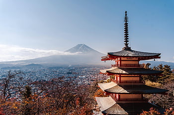 chureito pagoda, Mount Fuji, podzimní listí, Japonsko, pohled, pagoda, Mount Fuji na dálku, barvy podzimu, tradiční architektura, krajina, cíl cesty
