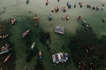 fotografie aeriene, vase colorate, docked bărci, ape de coasta, bărci de pescuit, Vietnam, Apele liniștite, litoral, vedere aeriene, fotografie cu barca, peisaj de mare
