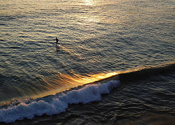 sea, waves, paddle Boarding, sunset, sup, recreational Activity, leisure, water Sport, dusk, water, nature