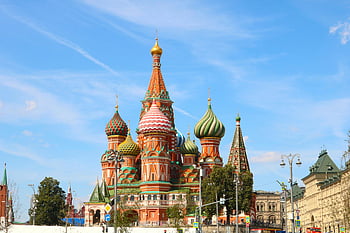 katedrála svaté bazalky, Barevné kopule, pulzující Moskva, Rusko, čisté nebe, ikonický obrázek, Svatý. bazilika katedrála, moskevské architektury, Ruské památky, historické budovy, cíl cesty