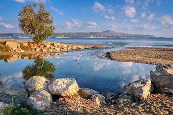 laguna, Příroda, ostrov, Kréta, Řecko, krajina, delta řeky, středomoří, Sousa-bay, kameny, pláž