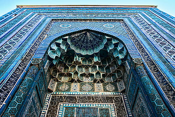 Šáh-i-Zinda, samarkand, Islámské umění, architektonické obkladačské práce, Podrobné vzory, modré dlaždice, islámské architektury, historické místo, střední Asie, mauzoleum, Ozdobený design