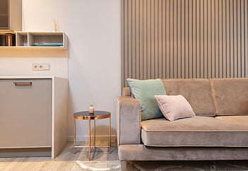 moderní obývací pokoj, Útulná pohovka, Světelné skříně, moderní dekor, přízvuk tabulka, Stylový interiér, moderní nábytek, design obývacího pokoje, domovní dekorace, Vzhled interiéru, moderní styl