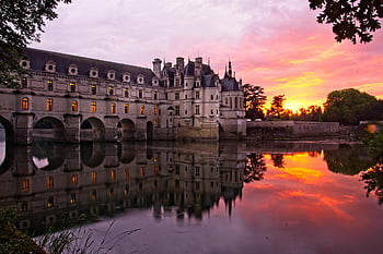 chateau De Chenonceau, castle, sunset, france, nature, architecture, historic, tourism, river, twilight, dusk