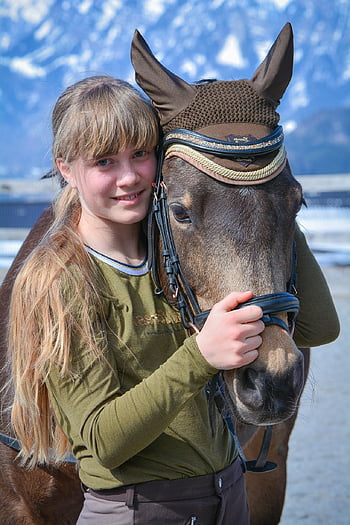 kůň, poník, dítě, dívka, člověk, jezdecký poník, láska koně, blond, hnědý, spolu, jednotnost