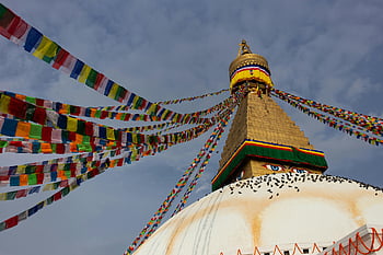 buddhistický chrám, modlitební praporky, boudhanath stupa, kathmandu, Nepál, barevné vlajky, symbol míru, Kultovní stupa, kulturní památka, Náboženské místo, Duchovní místo