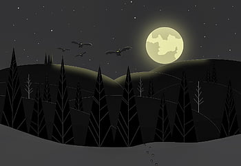 숲, 소나무, 달, 박쥐, 자연 벽지, 할로윈, 별, 자연, 밤, 언덕, 자연 배경