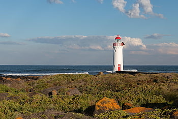 lighthouse, beach, sea, ocean, nature, griffiths Island Lighthouse, scenery, port Fairy, landscape, travel, beacon