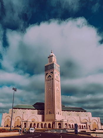 mešita hassan ii, casablanca, marocký, zatažená obloha, dramatická obloha, tyčící se Minaret, islámské architektury, mezník, cíl cesty, Severní Afrika, Náboženské místo
