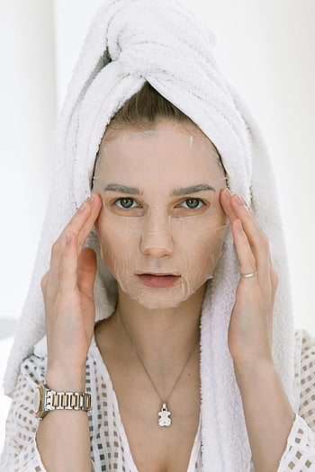 mujer, Máscara facial, rutina de cuidado de la piel, ajuste de spa, toalla, foto de retrato, tratamiento de belleza, autocuidado, bienestar, cuidado facial, relajación