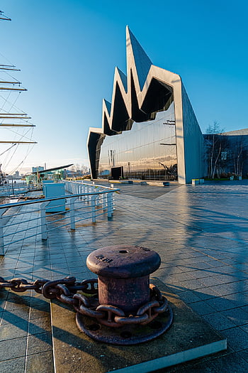 Glasgow, muzeum u řeky, řeky, muzeum, muzeum dopravy, zaha hadid, architektura, hadid, zimní, řeka clyde, vysoká loď