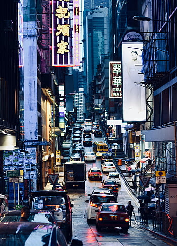 Hongkong, autot, pilvenpiirtäjät, vilkkaat neonmerkit, vilkkaat kadut, vilkas yöelämä, kaupunkikuvan, kaupunkiympäristössä, liikenne, yön kaupunki, katunäkymä