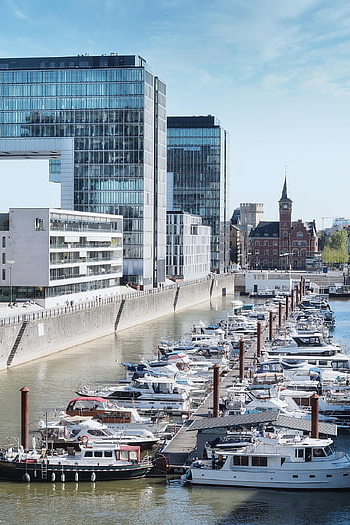 Jeřábové domy, architektura, Kolín nad Rýnem, moderní, budova, vitráž, moderní architektura, Dům, řeka rine, rhine, rheinauhafen