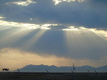 sky, clouds, sunset, nature, landscape, sunbeams