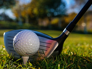 Golfball, Golfclub, Nahaufnahmen, üppiges grünes Gras, Sportbegeisterte, detaillierte Nahaufnahme, Golfausrüstung, Golfplatz, Golfen, Golfzubehör, Golf Tee