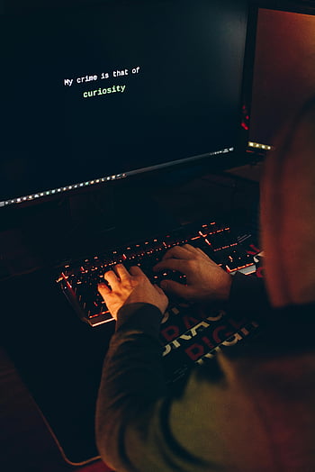 cyber spy, hacking, computer system, darkness, person in hoodie, typing on keyboard, computer screen, curiosity message, computer hacking, cybercrime, dark room