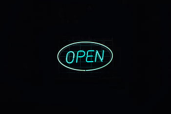 neon sign, open sign, vibrant neon, dark backdrop, business promotion, glowing sign, neon open, wall signage, neon lighting, business signage, night sign