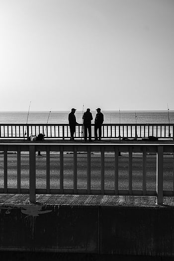 antalya, fishing, angling, turkey, konyaalti, nature, fishermen, bridge, mountains, black And White