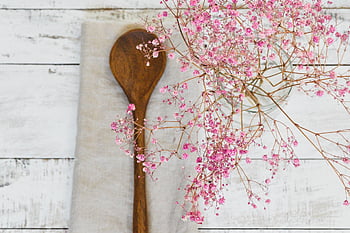 flowers, wooden Spoon, flat Lay, flower Background, baby's Breath, nature, pink Flowers, spoon, decoration, flower Wallpaper, decorative