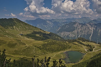 Alpok, bajorországi, ezredes tőzeg, hegyek, tájkép, panoráma, hegyi tó, kilátás, Alpsee, szép, kipiheni magát