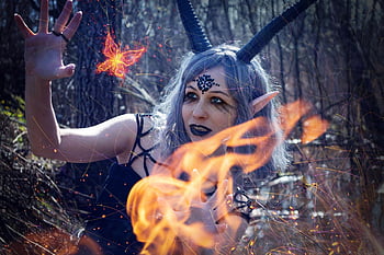 démon, rohy, cosplay, žena, dívka, kostým, makeup, magie, čarodějnictví, čarodějnice, succubus