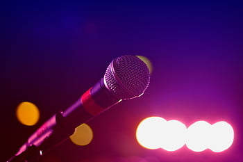 micrófono, de cerca, Iluminación de escenario, luces de colores, música, actuación, concierto, soporte de micrófono, bokeh, entretenimiento, equipo de sonido
