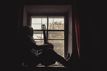 man, guitar, sadness, window, lonely, melancholic, human, autumn, portrait