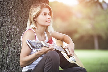 guitar, guitarist, girl, musician, instrument, female, music, young, playing, player, song