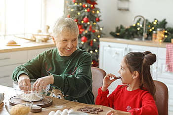Dovolená, pečení, cookies, rodina, babička, vnučka, lidé, milovat, radost, Vánoce, kuchyně