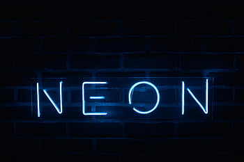 neonfények, téglafal, kék neon, éjszakai élet témák, közelkép, feliratok, sötét tégla, Neon felirat, éjszakai jelenet, városi dekoráció, környezeti világítás