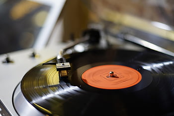 hudební přehrávač, přehrávač, gramofonová deska, hudba, vinyl, Černá, oranžový, retro