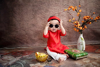 dítě, tradiční kostým, aodai, mladý, batole, tet, Tết Nguyên đán, Vietnamský lunární nový rok, vietnamština, Vietnam, portrét