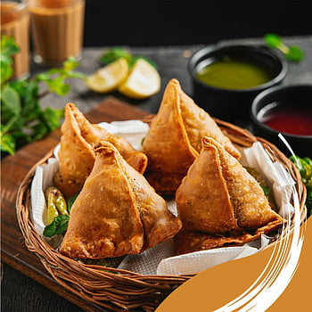 Τηγανητό samosa, λυγαριά, τραγανό samosas, chutney μέντα, chutney tamarind, πρόχειρο φαγητό, ορεκτικό, ινδιάνικο φαγητό, παραδοσιακό σνακ, τραγανή ζαχαροπλαστική, καλάθι